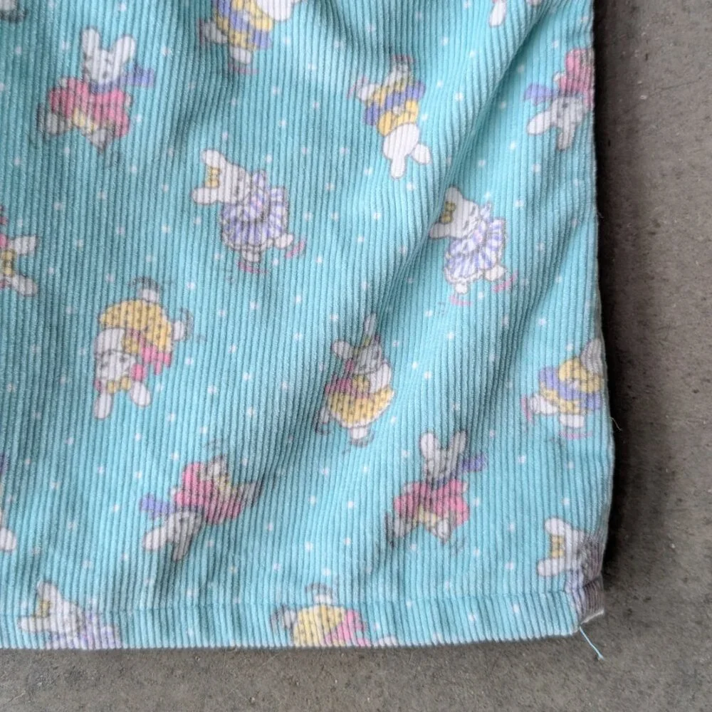 Vintage Oshkosh B'Gosh Teal Corduroy Bunny Rabbit Pattern Overall Dress size 4T